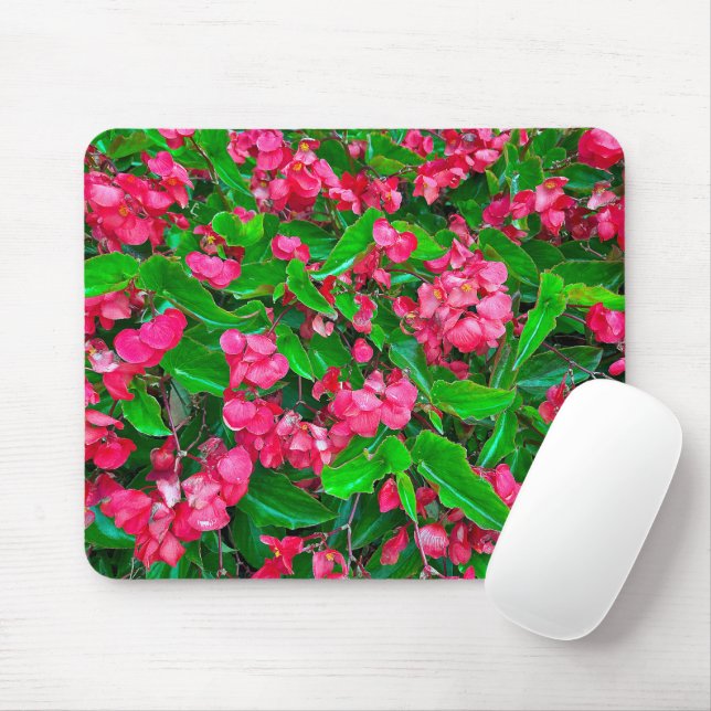 Blooming Red Begonia Flowers  Mouse Mat (With Mouse)