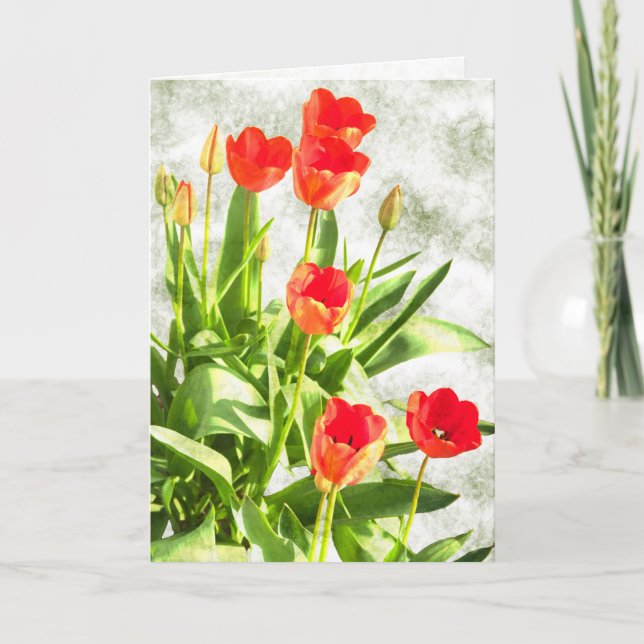 Blooming Red Tulips Note Card (Front)