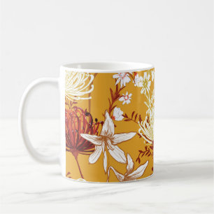 Blooming Retro: Unfinished Floral Line Art Coffee Mug