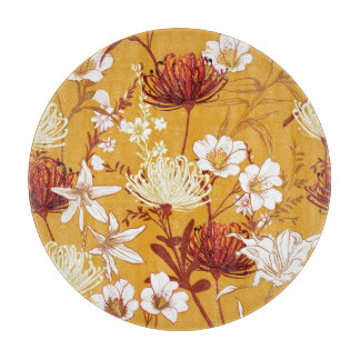 Blooming Retro: Unfinished Floral Line Art Cutting Board
