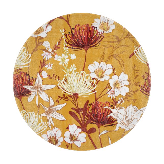 Blooming Retro: Unfinished Floral Line Art Cutting Board (Front)