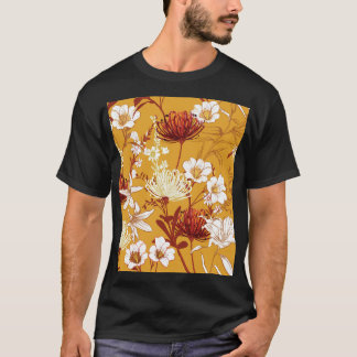 Blooming Retro: Unfinished Floral Line Art T-Shirt