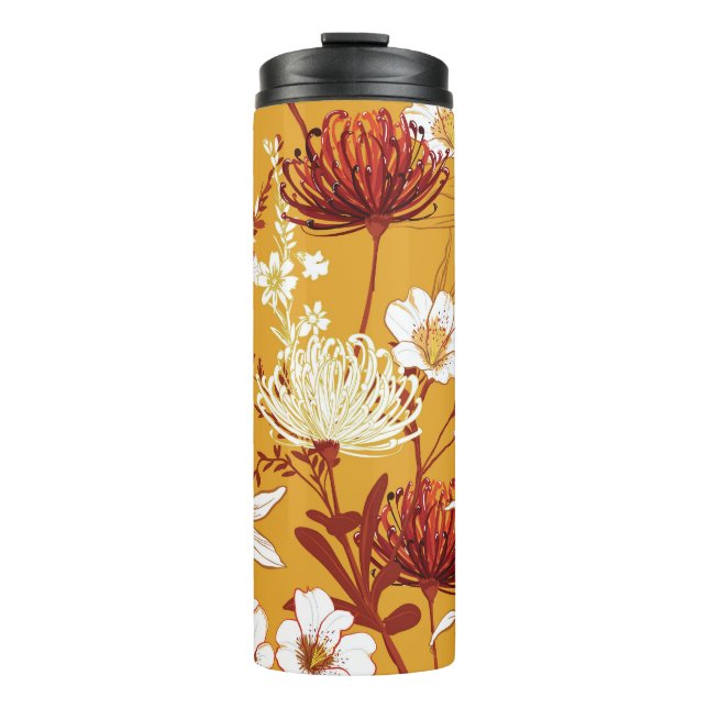 Blooming Retro: Unfinished Floral Line Art Thermal Tumbler (Front)