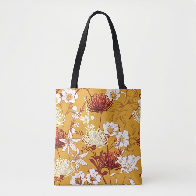 Blooming Retro: Unfinished Floral Line Art Tote Bag (Front)