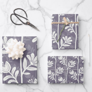 Blooming Rhythm Floral Silhouette white & lavender Wrapping Paper Sheet