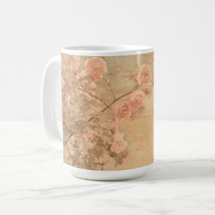 Blooming Rose Branch Pink Gold Vintage Coffee Mug