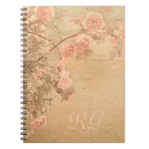 Blooming Rose Branch Pink Gold Vintage Notebook