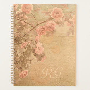 Blooming Rose Branch Pink Gold Vintage Planner