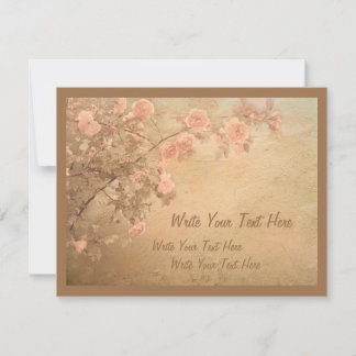 Blooming Rose Branch Pink Gold Vintage RSVP Card