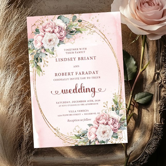 Blooming Rose Gold Blush Floral Eucalyptus Wedding Invitation (Blooming Rose Gold Blush Floral Eucalyptus Wedding Invite

)