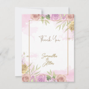 Blooming Rose Pink Wedding Thank You Card