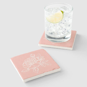 Blooming Rose Sketch Custom Background Colours Stone Coaster