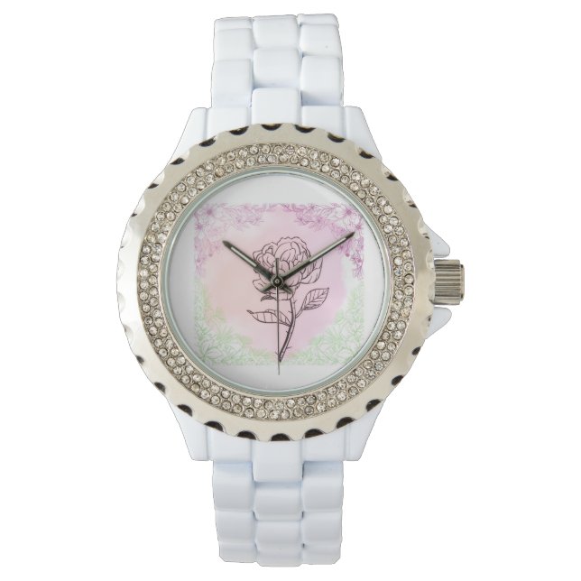 Blooming Rose White Ceramic Fashion Wrist Watch (Front)
