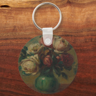 Blooming Roses in a Vase by Pierre Renoir Classic Key Ring