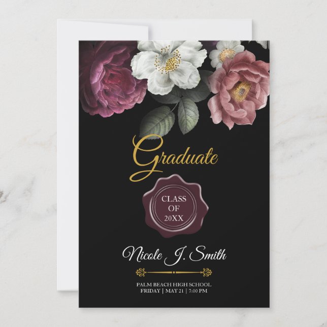 Blooming Roses Photo Graduation Invitation (Front)