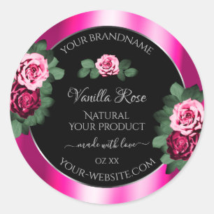Blooming Roses Pink Black Product Packaging Labels