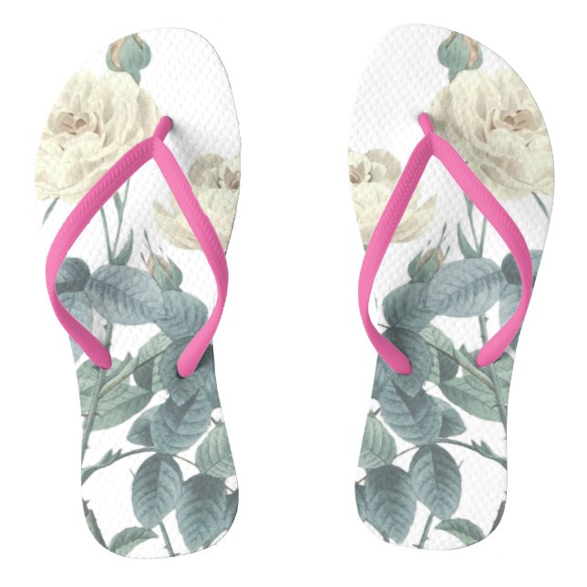 Blooming Roses Summer Floral Botanical Flip Flops (Footbed)
