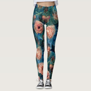 Blooming Roses Watercolor Seamless Pattern Leggings