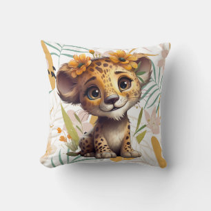 Blooming Safari Floral Cheetah Cub Nursery Cushion