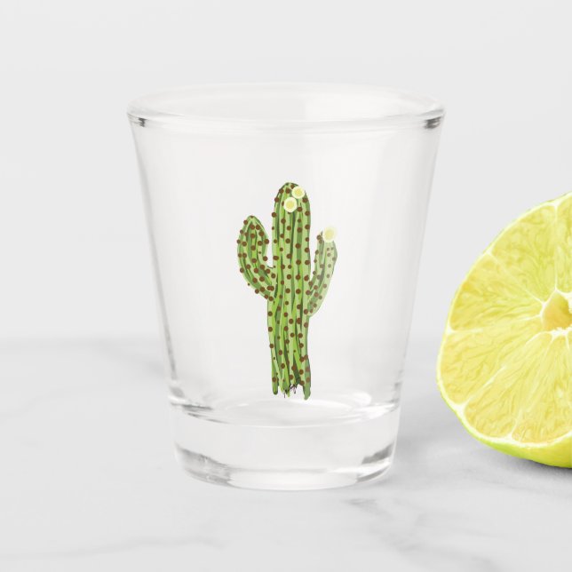 Blooming Saguaro Cactus Shot Glass (Front)