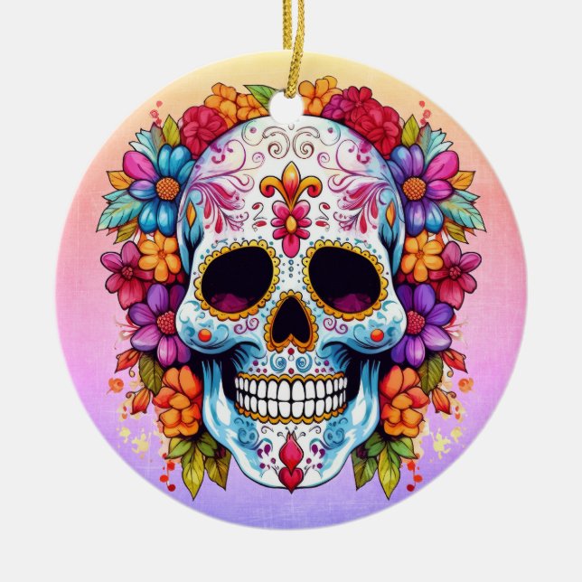 Blooming Skull Ceramic Tree Decoration (Front)