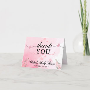 Blooming Soft Watercolor Pink Floral Baby Shower  Thank You Card