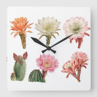 Blooming succulent plants square wall clock