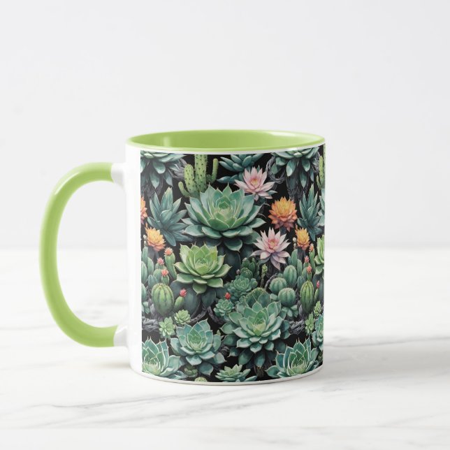 Blooming Succulents and Cactus Plants Mug (Left)