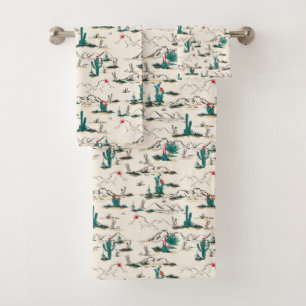 Blooming Succulents Pattern Bath Towel Set