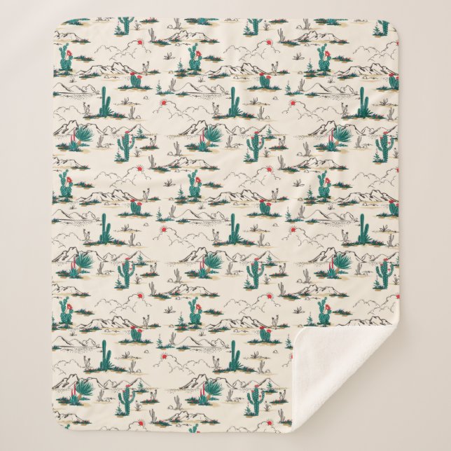 Blooming Succulents Pattern Sherpa Blanket (Front)