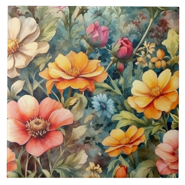 Blooming Summer Garden Flowers  Tile (Front)