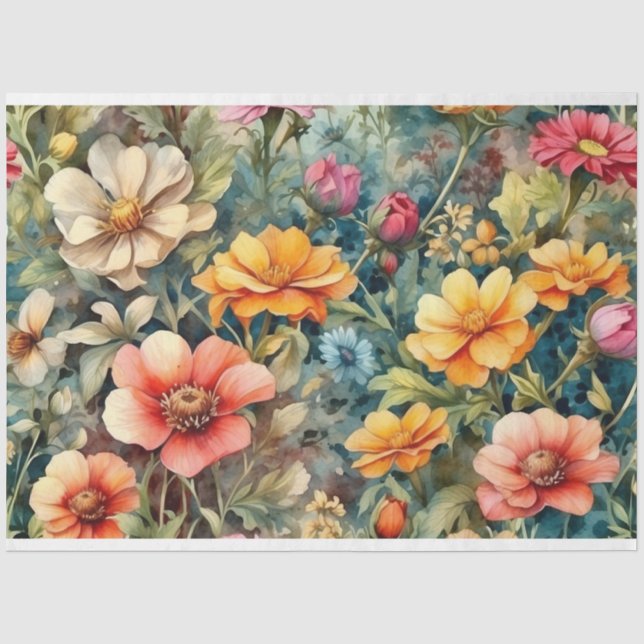 Blooming Summer Garden Flowers  Tissue Paper (Front)
