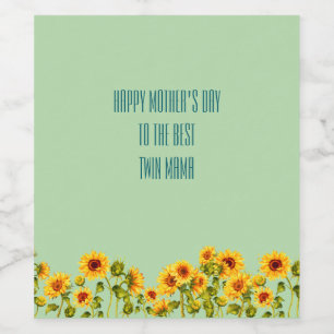 Blooming Sunflowers Twin Mum Mother's Day Wine Label