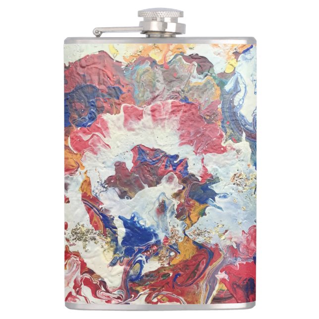 Blooming tree abstract red white blue yellow Bloom Hip Flask (Front)