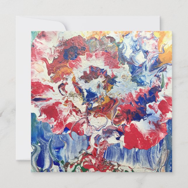 Blooming tree abstract red white blue yellow Bloom Invitation (Front)