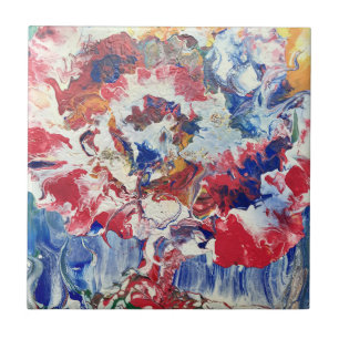 Blooming tree abstract red white blue yellow Bloom Tile