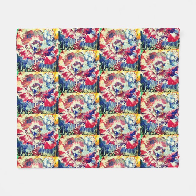 Blooming tree abstract red white blue yellow fleece blanket (Front (Horizontal))