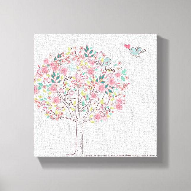Blooming Tree and Birds in Love Canvas Print (Front)