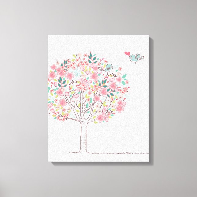 Blooming Tree and Birds in Love Canvas Print (Front)