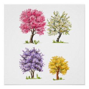Blooming trees, imaginary colors. poster