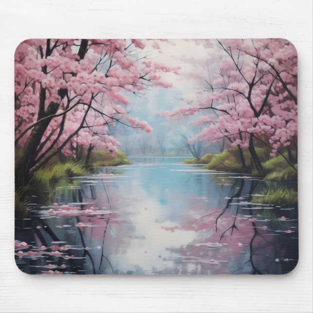 Blooming Trees Spring River Mouse Mat (Front)