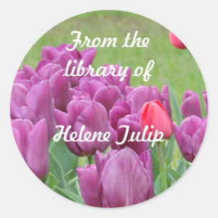 Blooming Tulips Flowers Custom Name Book Labels