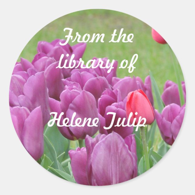 Blooming Tulips Flowers Custom Name Book Labels (Front)