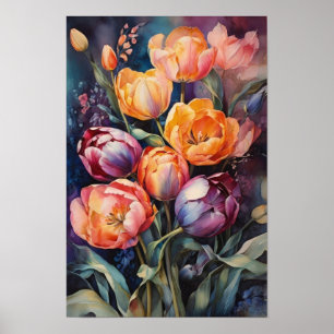 Blooming Tulips - Watercolor Flowers - Floral Art Poster