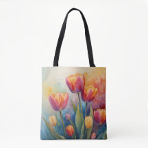 Blooming Tulips watercolor Tote