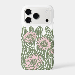 Blooming twisted cactus linocut print sage green