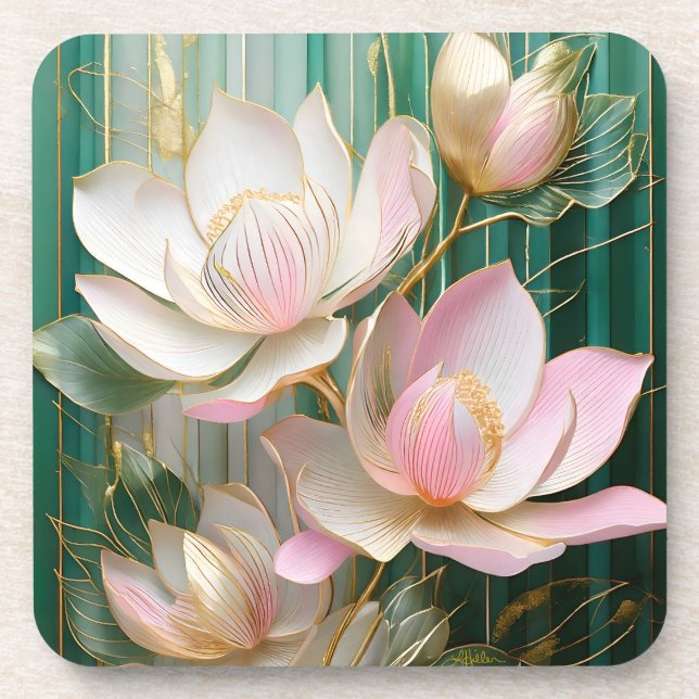Blooming Wallpaper Japanese Magnolia Art Coaster (Front)