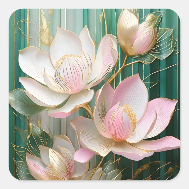 Blooming Wallpaper Japanese Magnolia Art Square Sticker (Front)