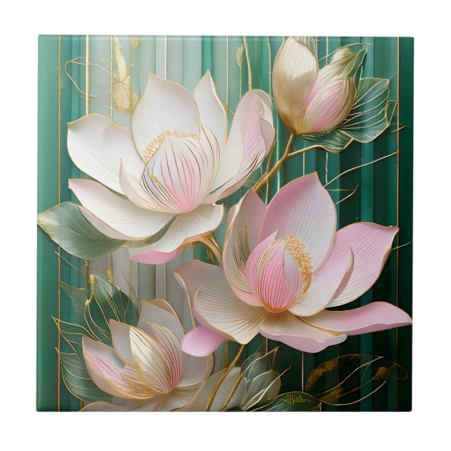 Blooming Wallpaper Japanese Magnolia Art Tile (Front)