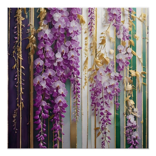 Blooming Wallpaper Violet Gold Wisteria Poster (Front)